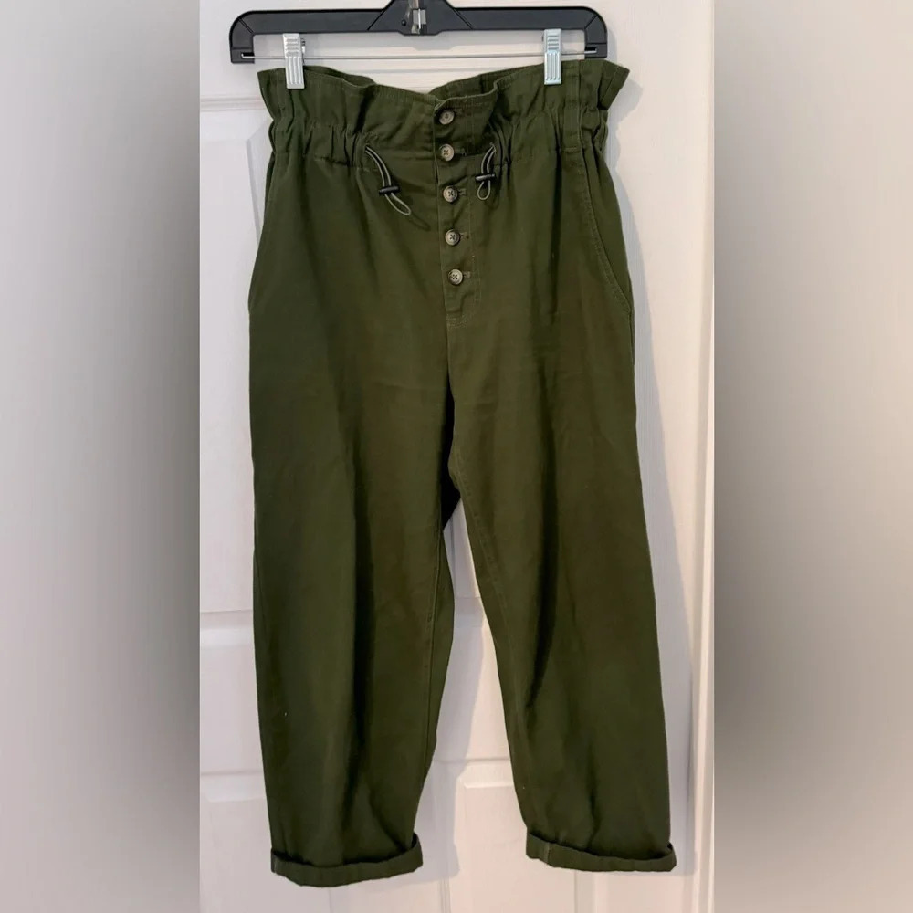 Urban Outfitters Terra Paperbag army Green High Waist Pants XS 90s baggy cuffed